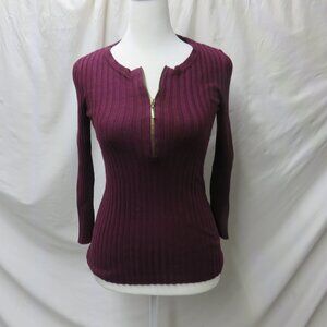 INC. 3/4 Sleeve with 1/4 Center Zipper Ribbed Sweater, Color Wine